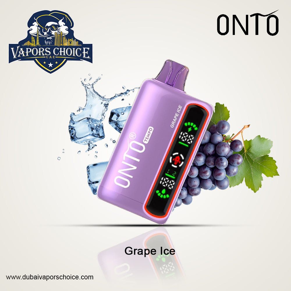 ONTO TEMPO (50mg) 15000 PUFFS - DISPOSABLE VAPE - Full LED Display Grape Ice UAE Dubai