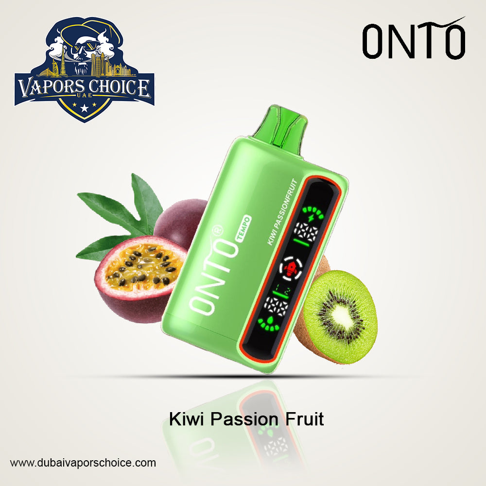 ONTO TEMPO (50mg) 15000 PUFFS - DISPOSABLE VAPE - Full LED Display Kiwi Passion Fruit UAE Al Sharjah