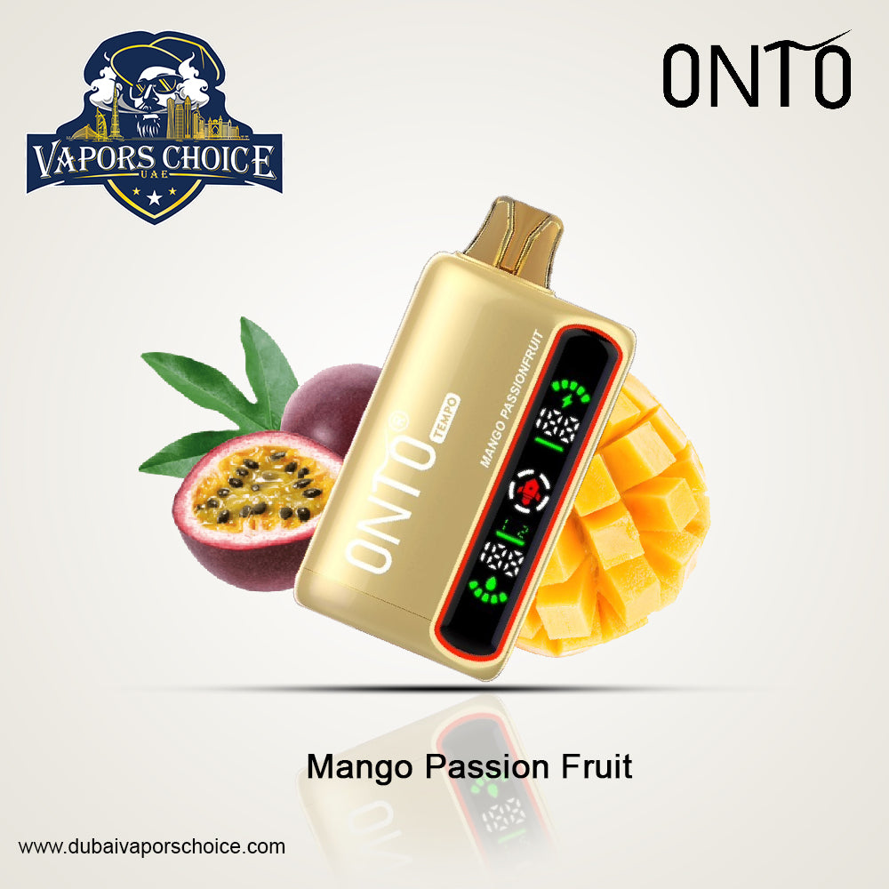 ONTO TEMPO (50mg) 15000 PUFFS - DISPOSABLE VAPE - Full LED Display Mango Pasion Fruit UAE Al Ain