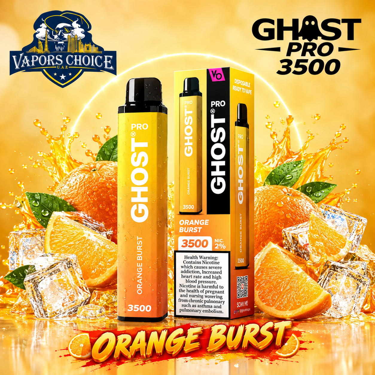GHOST PRO 3500 PUFFS - DISPOSABLE VAPE (20mg) & Orange Burst & UAE & Dubai