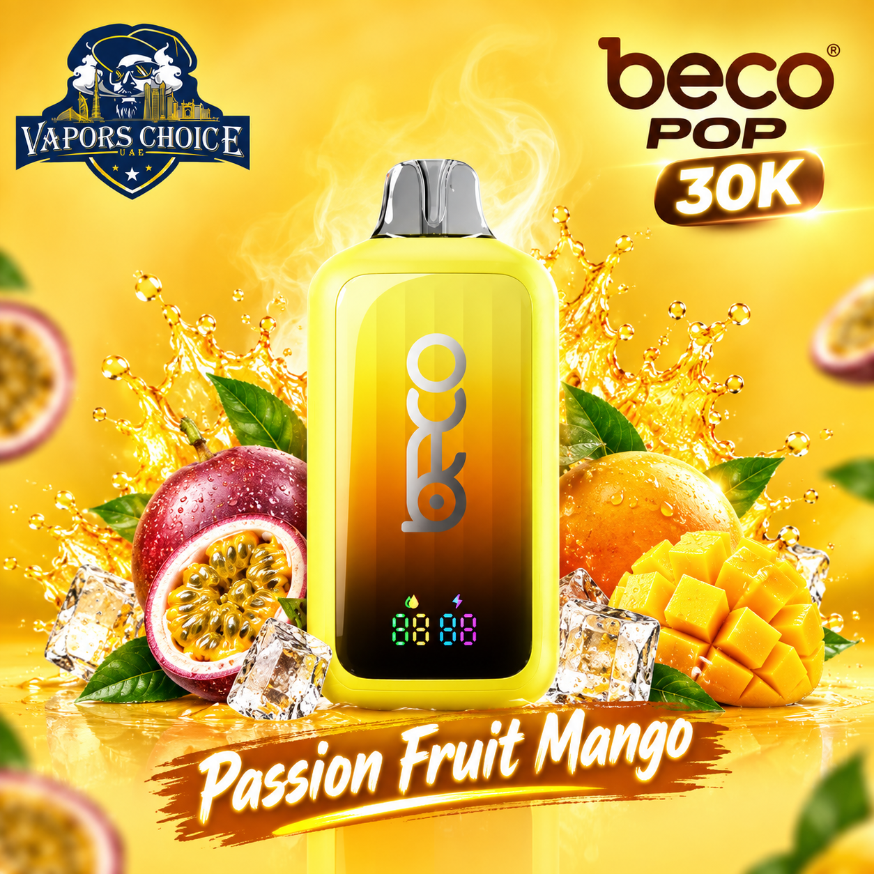BECO POP 30000 Puffs  -30K- Puffs Disposable Vape 20mg & Passion Fruit Mango & UAE & Umm Al Quwain