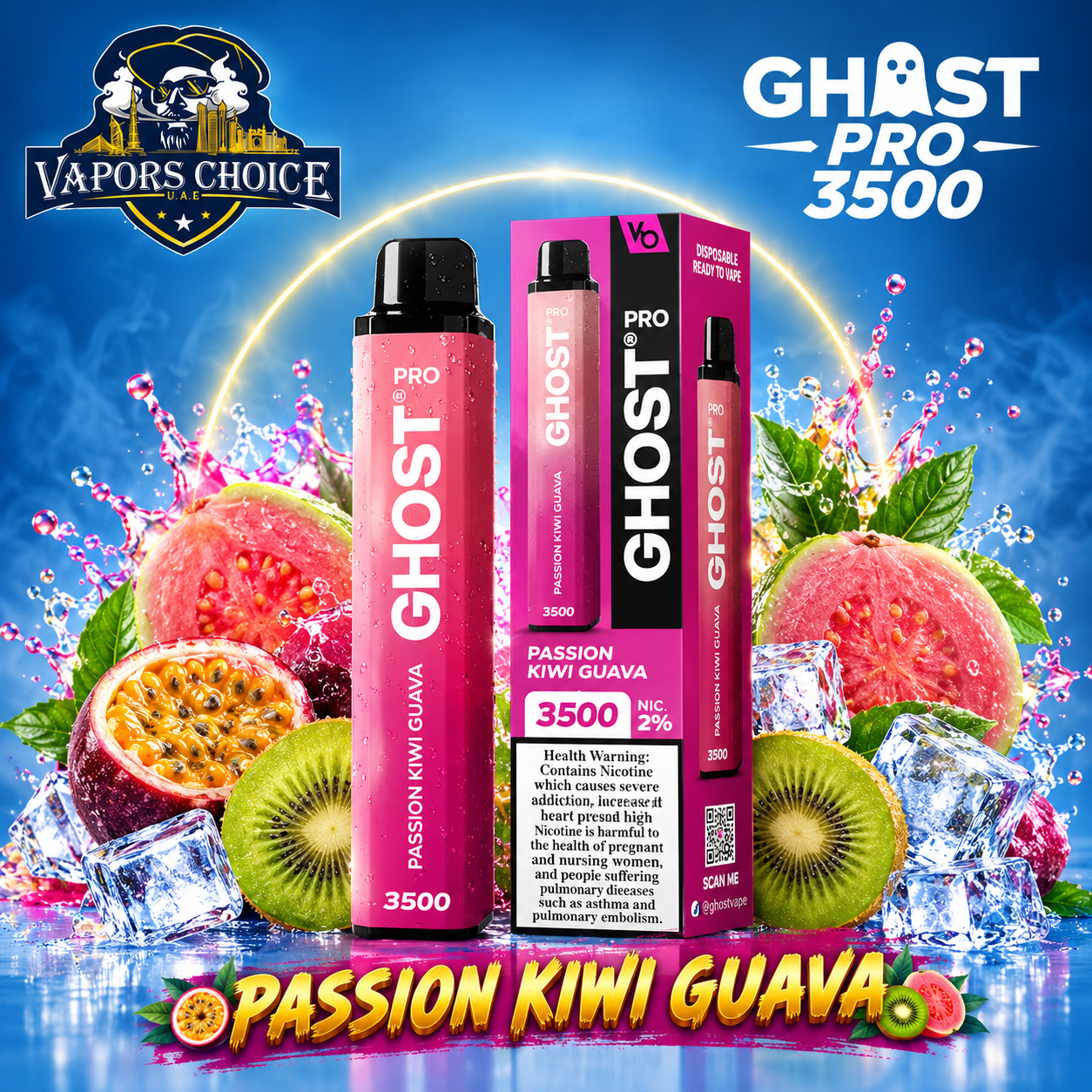 GHOST PRO 3500 PUFFS - DISPOSABLE VAPE (20mg) & Passion Fruit Guava & UAE & Sharjah