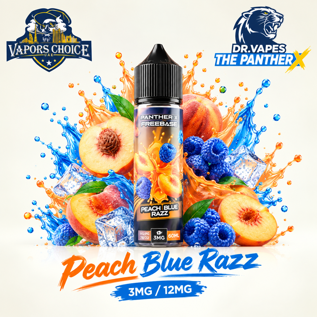 Dr Vapes The Panther X  - Freebase e-liquid 60ML & Peach Blue Razz & UAE & Umm Al Quwain