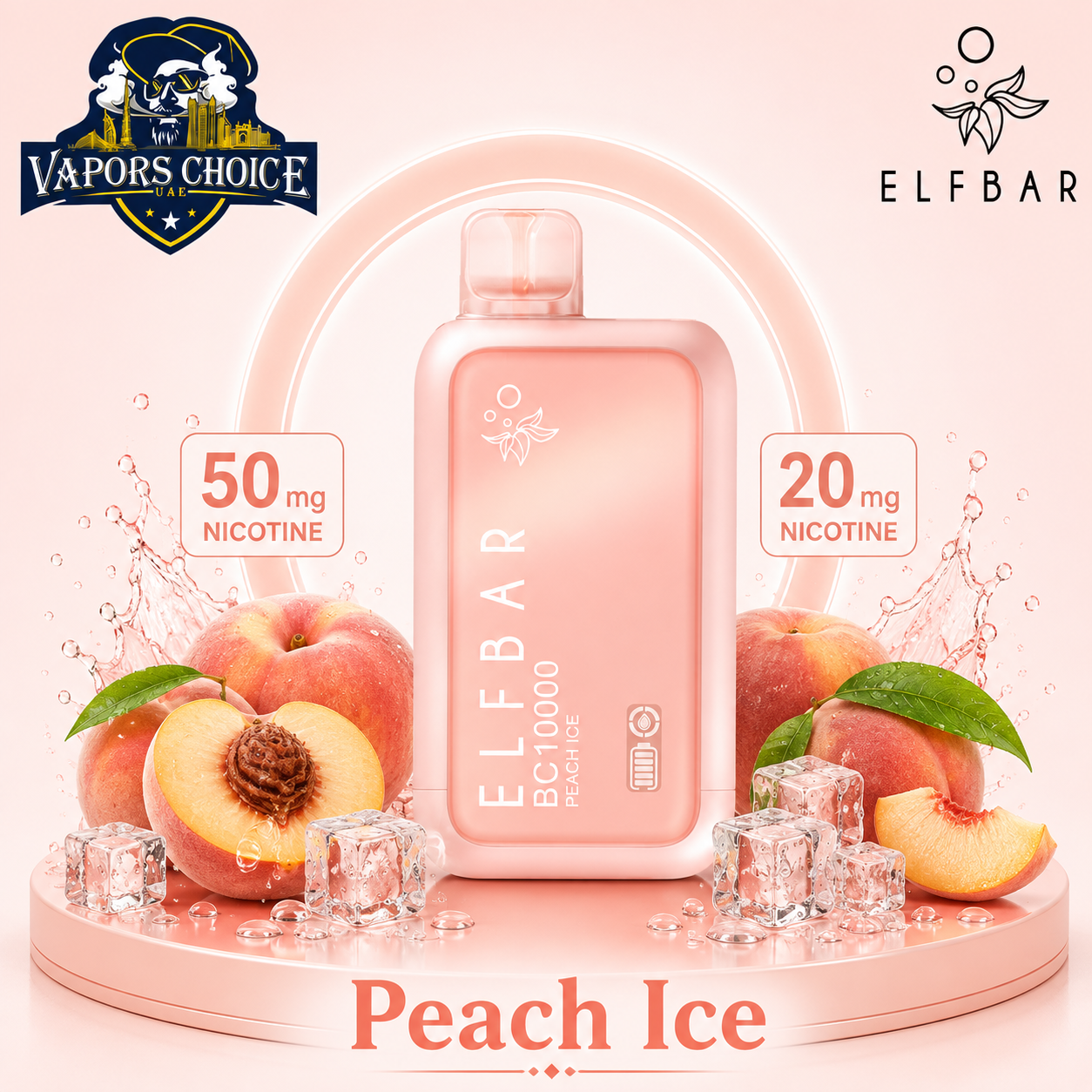ELFBAR BC10000 _ 10,000 Puffs – 20mg & 50mg DISPOSABLE VAPE & Peach Ice & UAE &  Fujairah