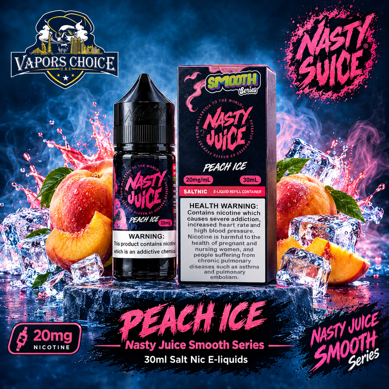 Nasty Juice Smooth Series  30ml Salt Nic E-liquids & Peach Ice & UAE & Ajman