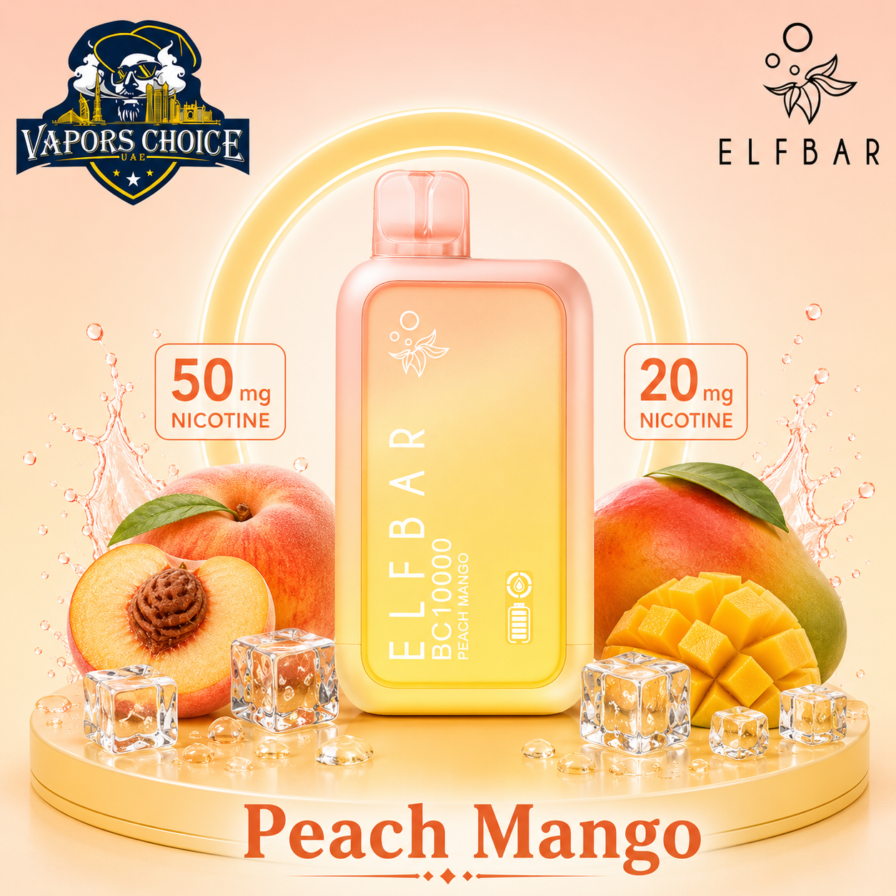 ELFBAR BC10000 _ 10,000 Puffs – 20mg & 50mg DISPOSABLE VAPE & Peach Mango & UAE &  Fujairah