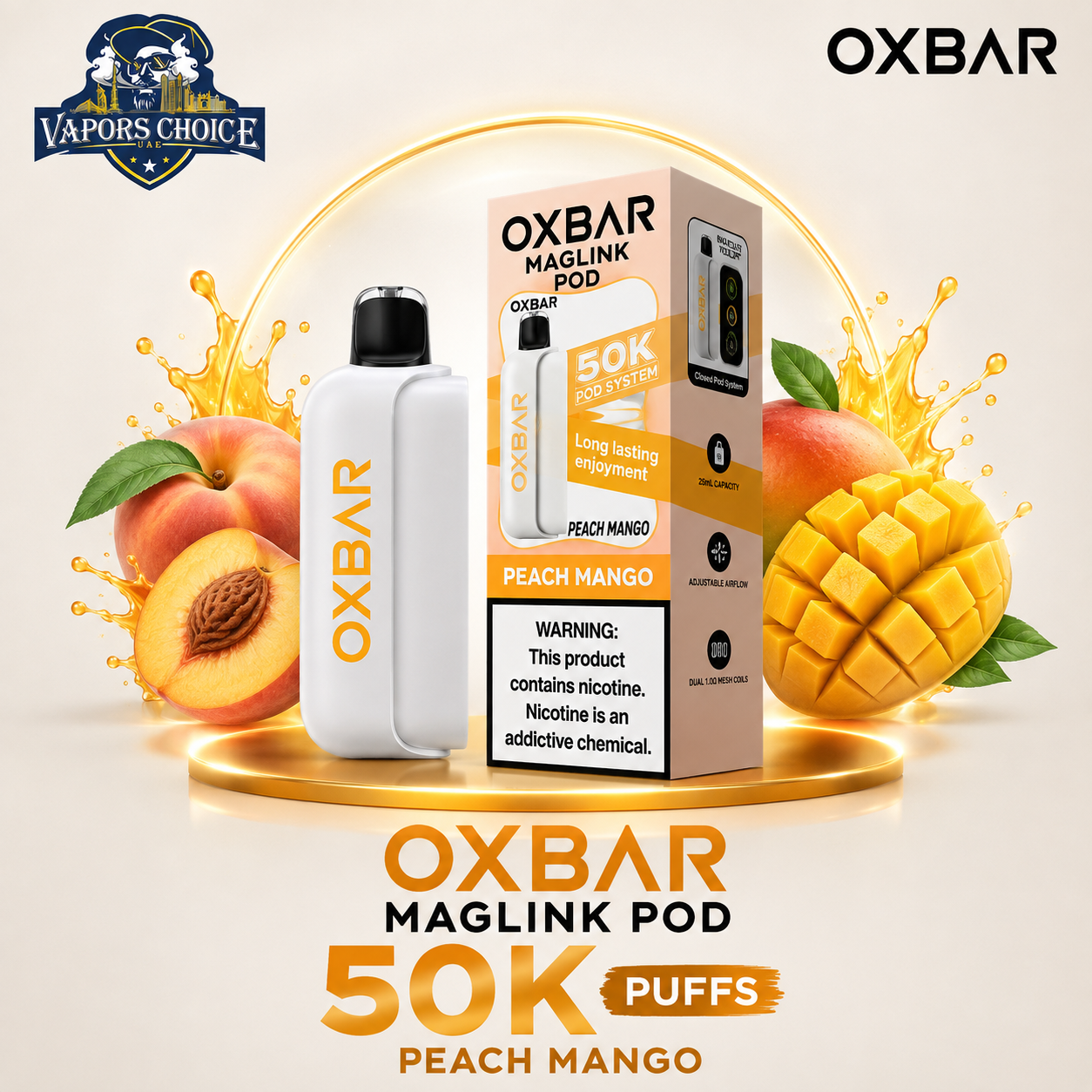 OXBAR Maglink 50000 Puffs Disposable Pod &amp; Battery & Peach Mango & Al Fajarah 