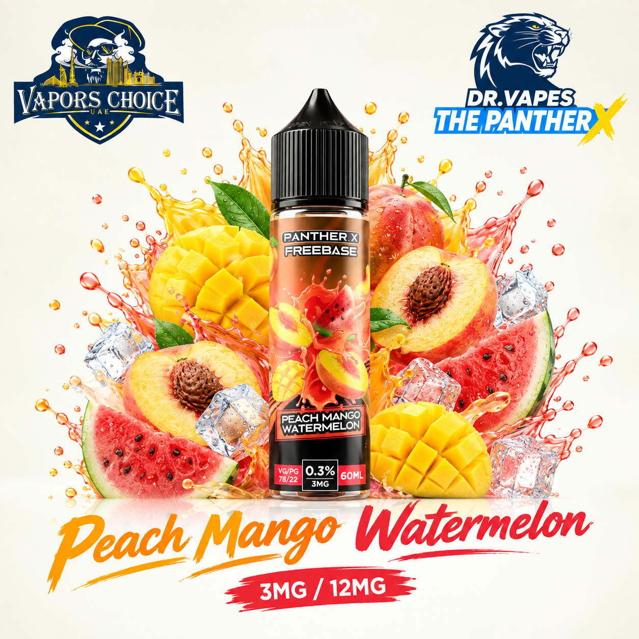Dr Vapes The Panther X  - Freebase e-liquid 60ML & Peach Mango Watermelon & UAE & Dubai