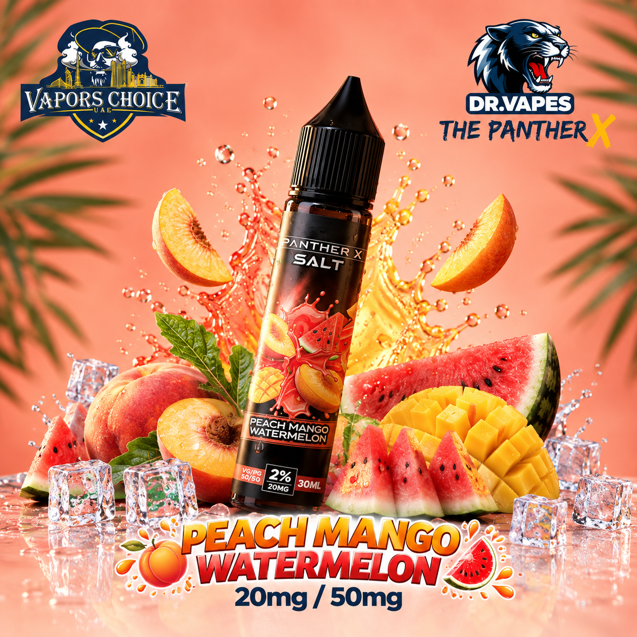 Dr Vapes The Panther X – Salt Nic E-Liquid 20mg (2%) / 50mg (5%)  30ML & Peach Mango Watermelon & UAE & Ajman