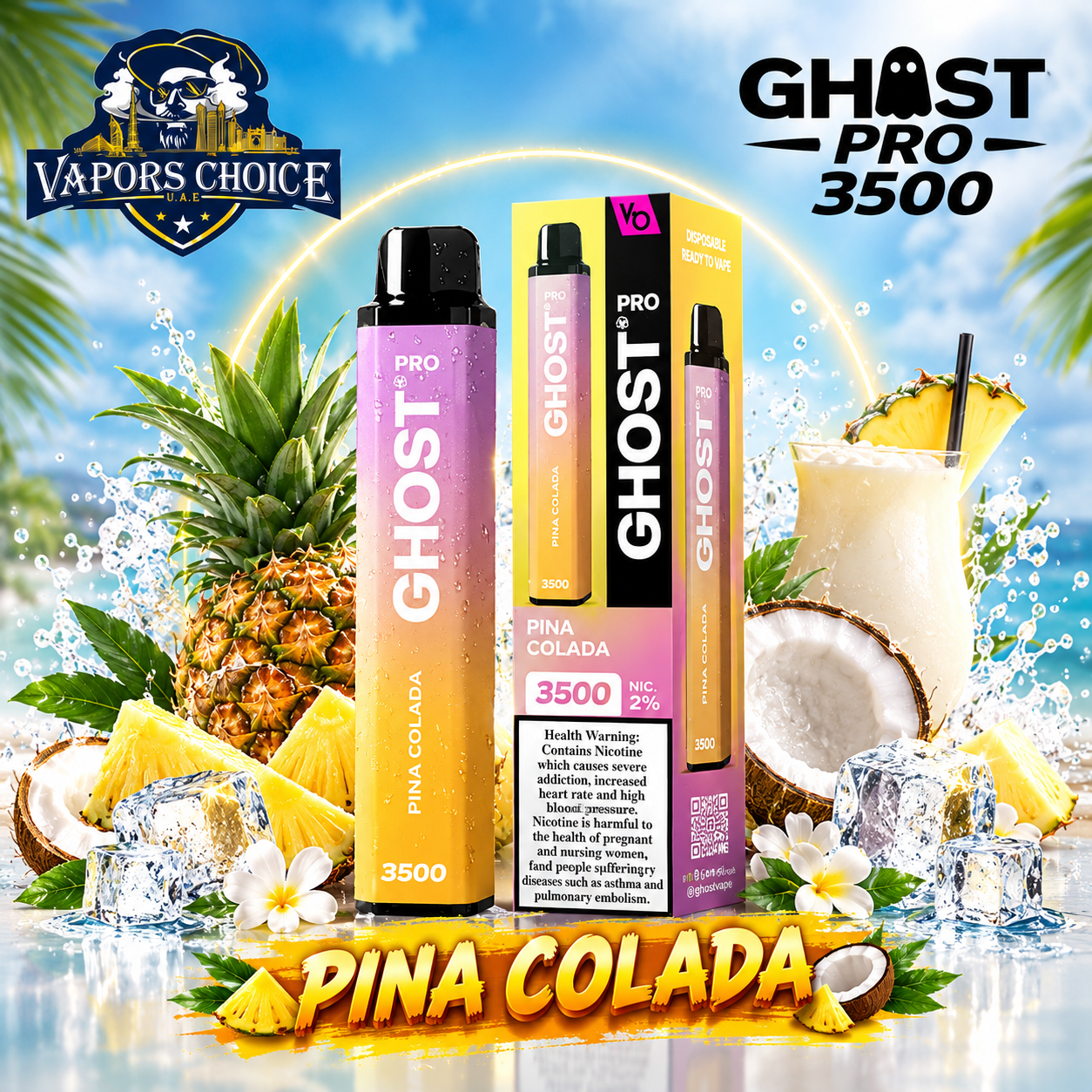 GHOST PRO 3500 PUFFS - DISPOSABLE VAPE (20mg) & Pina Colada & UAE & Ras Al Khaimah