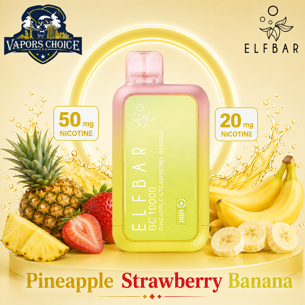 ELFBAR BC10000 _ 10,000 Puffs – 20mg & 50mg DISPOSABLE VAPE & Pineapple Strawberry Banana & UAE & Dubai