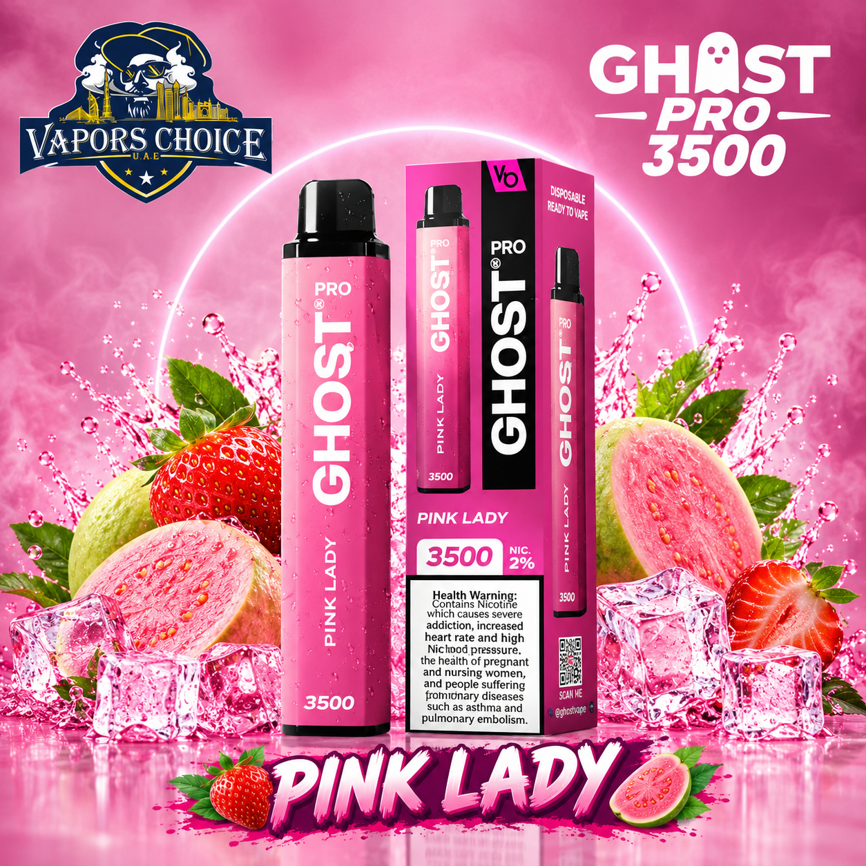 GHOST PRO 3500 PUFFS - DISPOSABLE VAPE (20mg) & Pink Lady & UAE & Umm Al Quwain