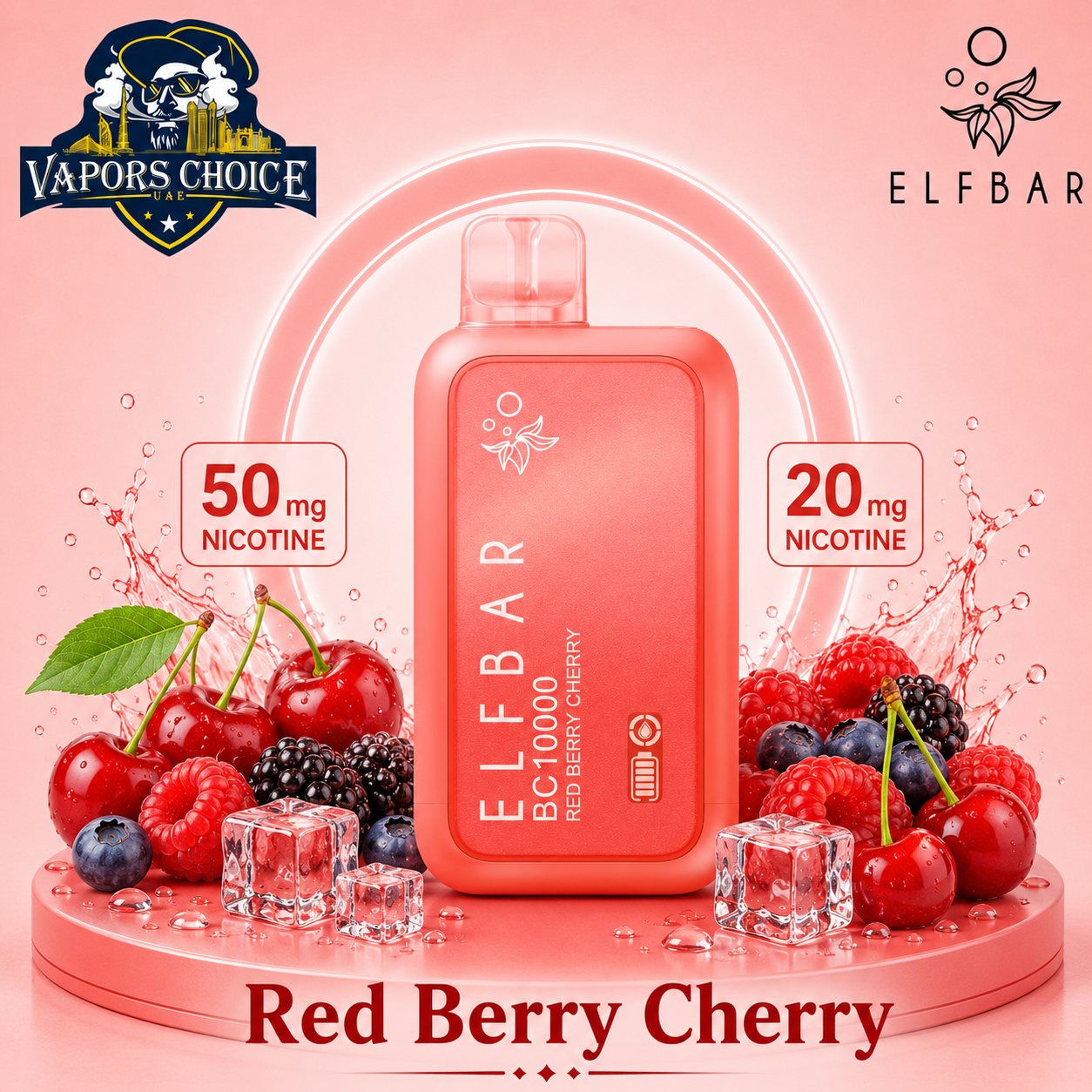 ELFBAR BC10000 _ 10,000 Puffs – 20mg & 50mg DISPOSABLE VAPE & Red Berry Cherry & UAE & Ras Al Khaimah