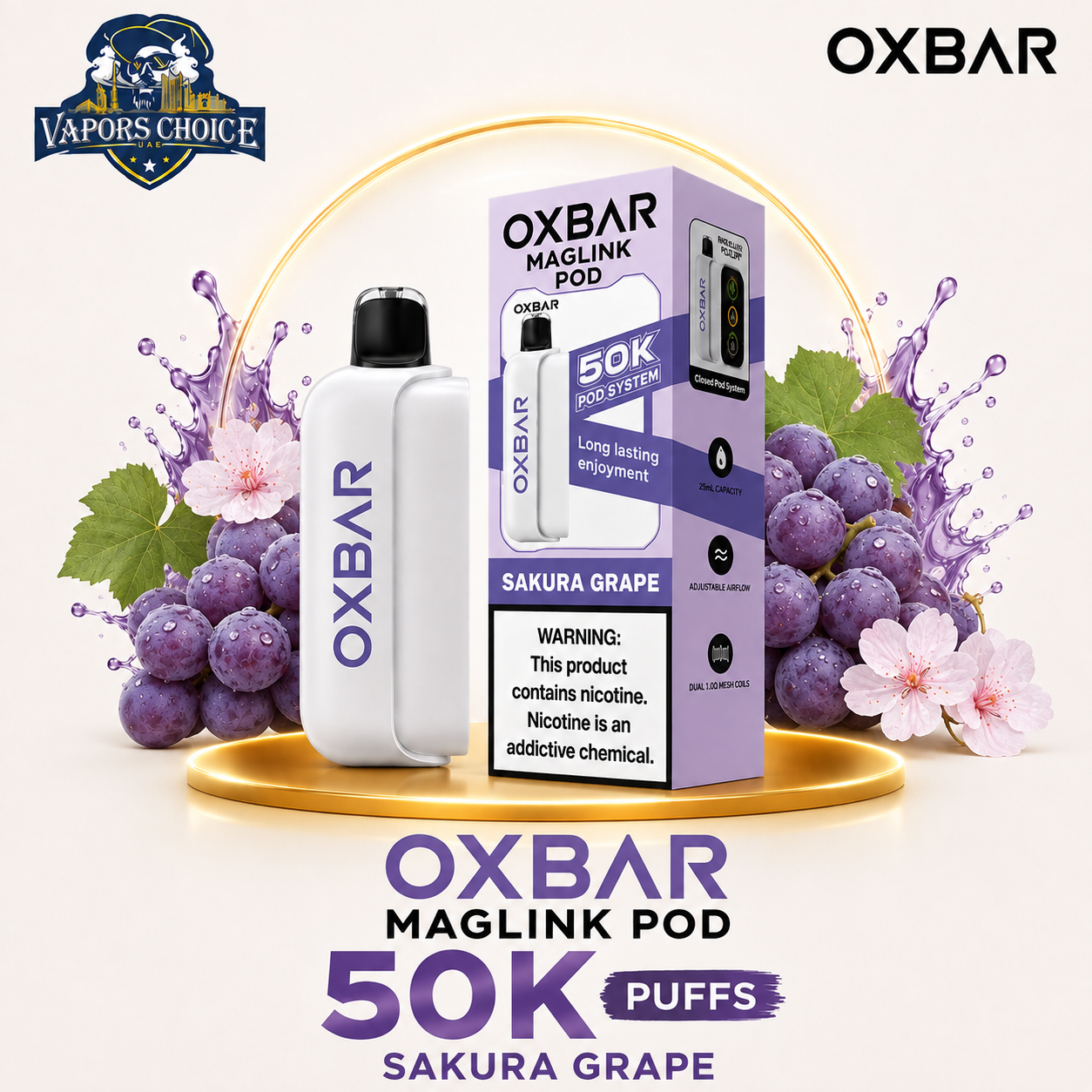 OXBAR Maglink 50000 Puffs Disposable Pod &amp; Battery  & Sakura Grape & UAE & DUbai 