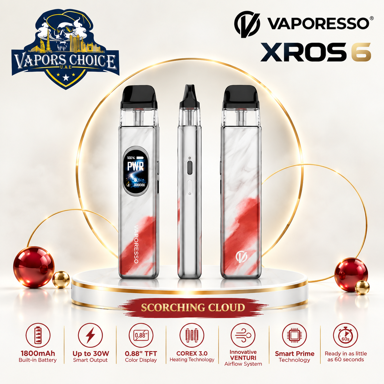 VAPORESSO XROS 6 30W 1800mAh Pod System & Scorching Cloud & UAE & Umm Al Quwain