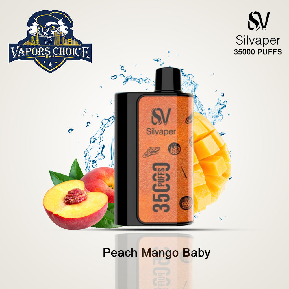 Silvaper 35000 Disposable Vape ,5% Nicotine, Rechargeable , Mesh Coil Peach Mango Baby UAE Al Sharjah