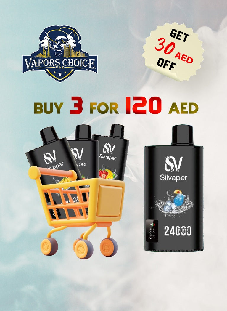 Advertisement for Vapors Choice with Silvaper vape devices and promotional offer.
