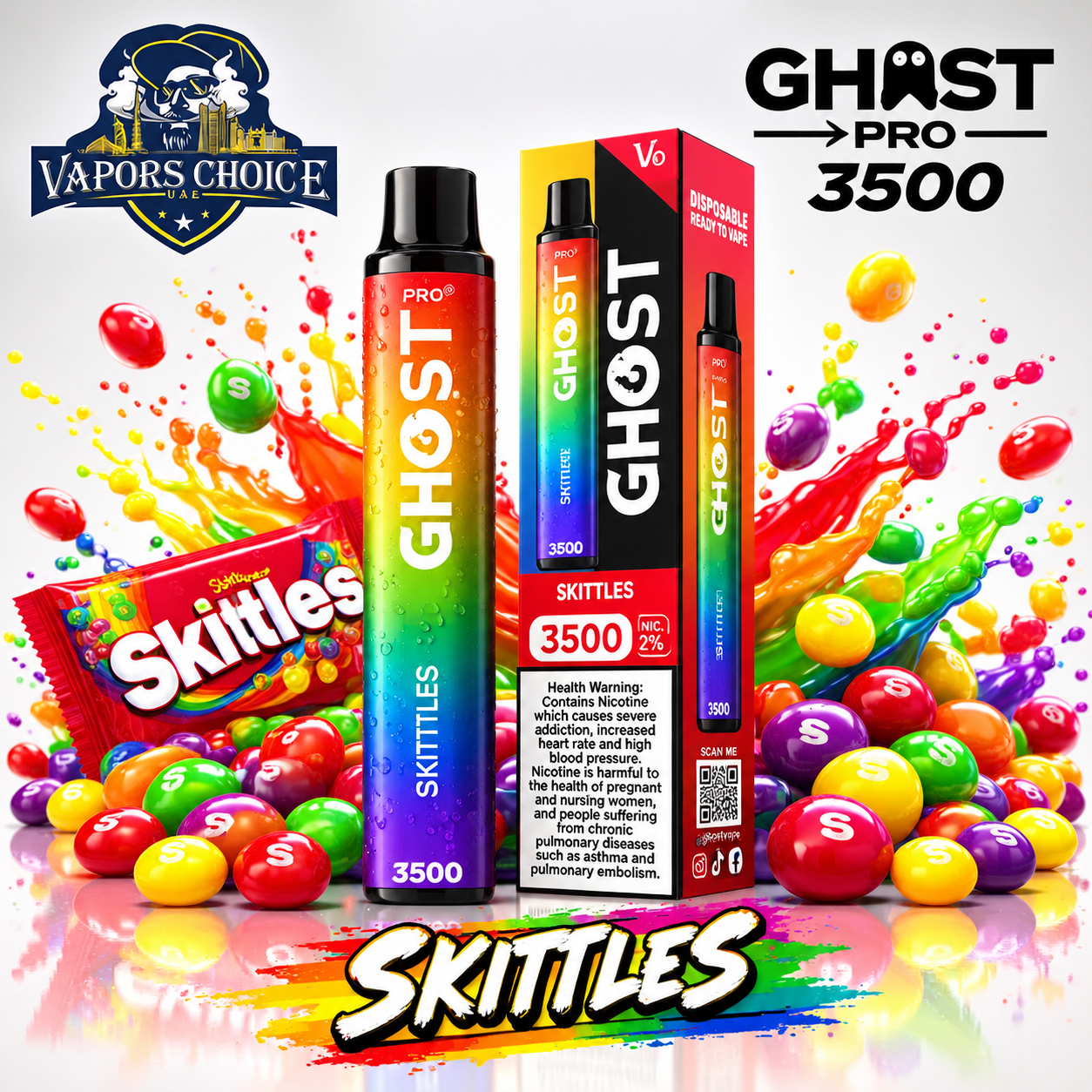 GHOST PRO 3500 PUFFS - DISPOSABLE VAPE (20mg) & Skittles & UAE & Ajman
