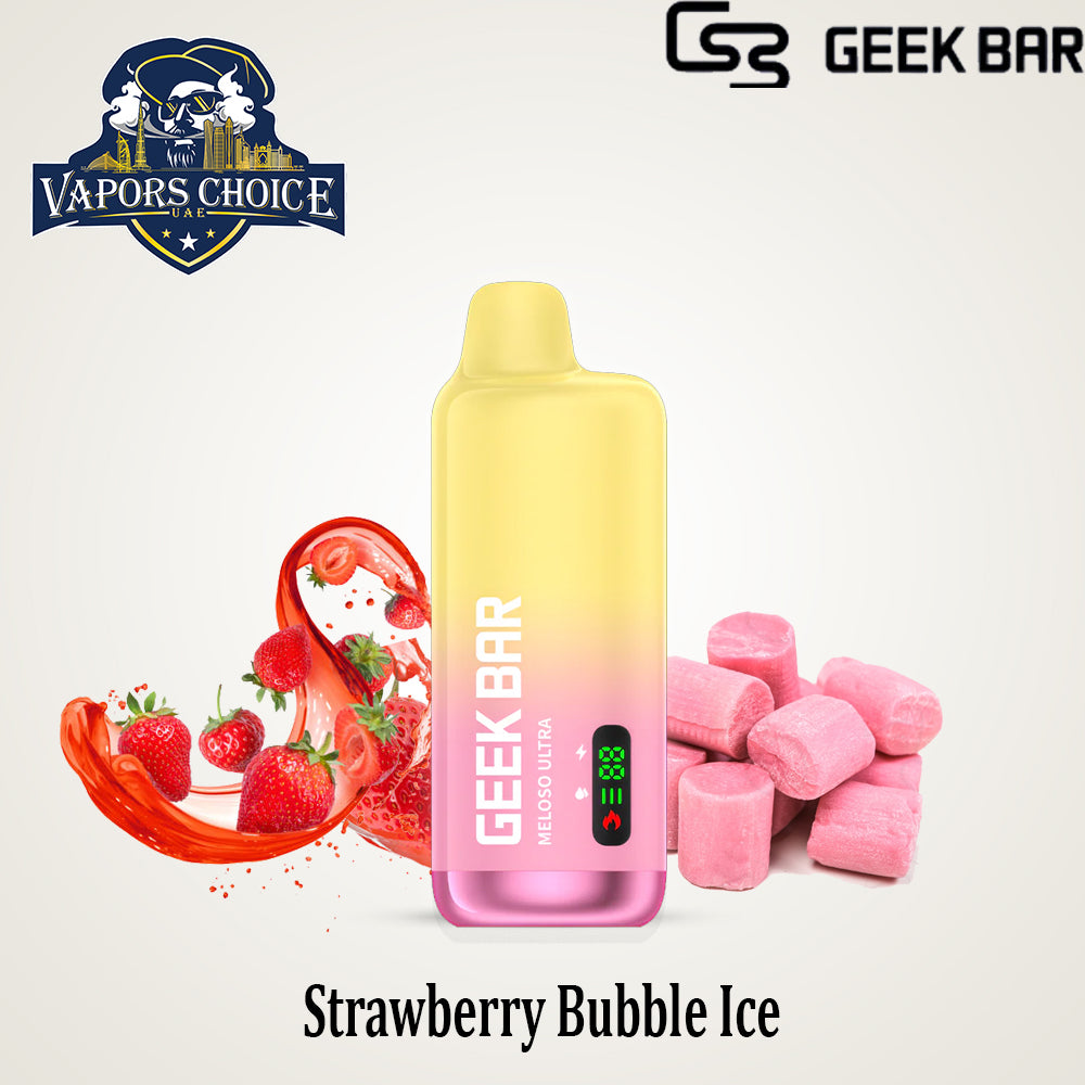 GEEK BAR MELOSO ULTRA (50mg & 20mg) 10000 PUFFS - DISPOSABLE VAPE FROM GEEK BAR & Strawberry Bubble Ice & UAE & Ajman 