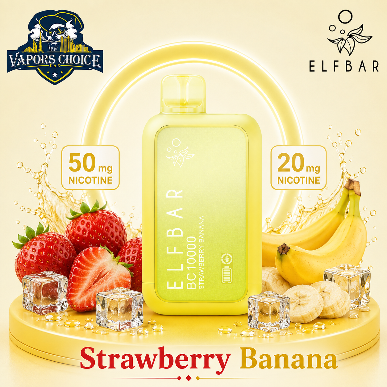 ELFBAR BC10000 _ 10,000 Puffs – 20mg & 50mg DISPOSABLE VAPE & Strawberry Banana & UAE & Sharjah