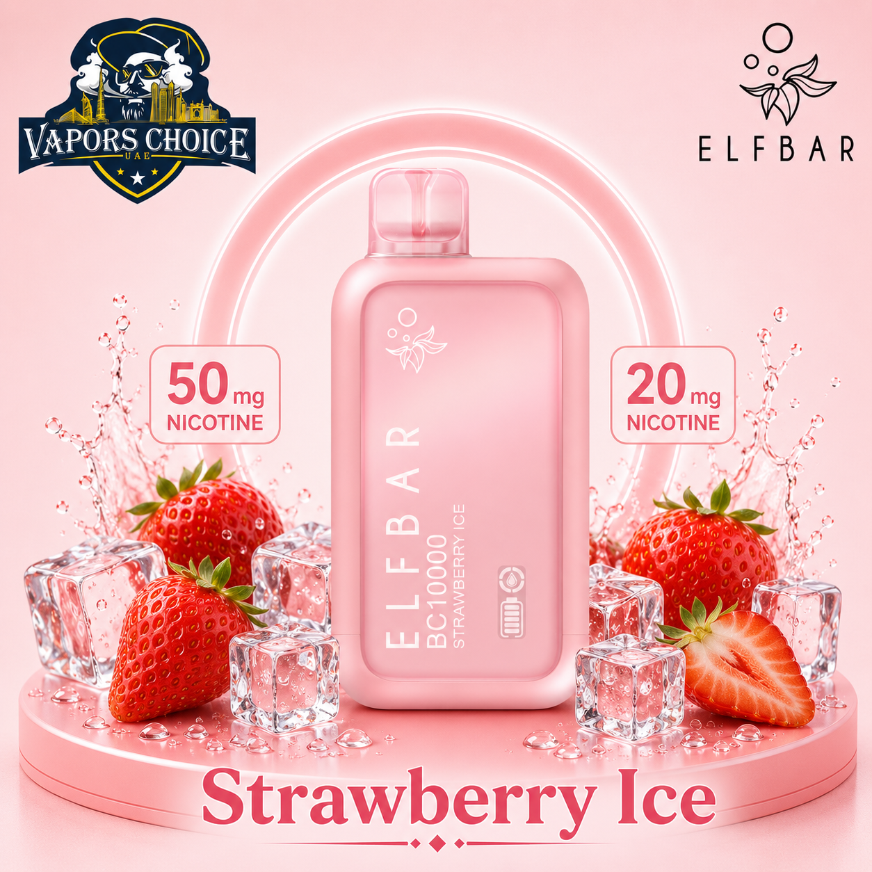 ELFBAR BC10000 _ 10,000 Puffs – 20mg & 50mg DISPOSABLE VAPE &  Strawberry Ice & UAE &  Umm Al Quwain
