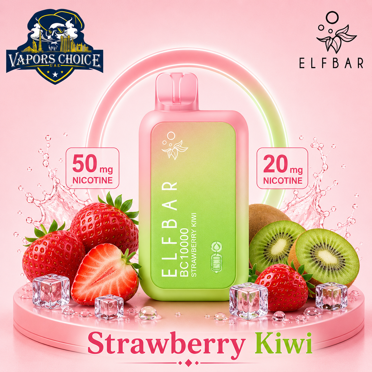ELFBAR BC10000 _ 10,000 Puffs – 20mg & 50mg DISPOSABLE VAPE & Strawberry Kiwi & UAE &  Ajman