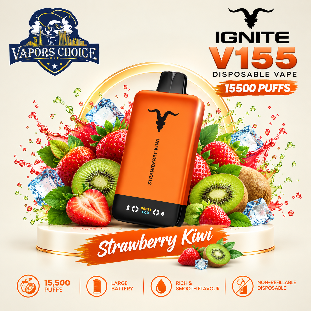 IGNITE V155 Disposable Vape 15500 PUFFS & Strawberry Kiwi & UAE & Fujairah