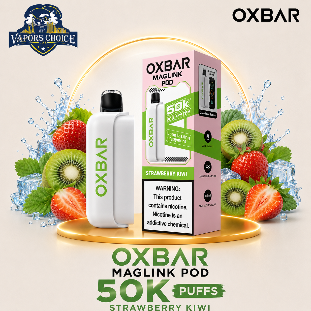 OXBAR Maglink 50000 Puffs Disposable Pod & Battery & Strawberry Kiwi & ‘ُِ Umm Al Quwain & Ajman