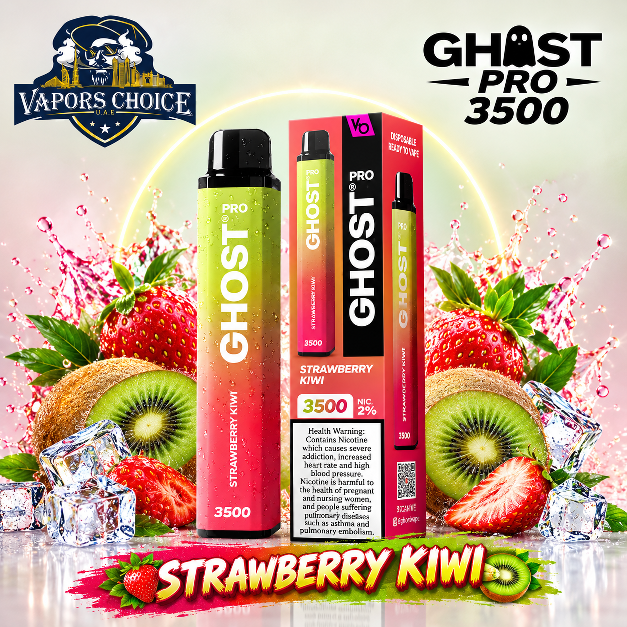 GHOST PRO 3500 PUFFS - DISPOSABLE VAPE (20mg) & Strawberry Kiwi & UAE & Fujairah 