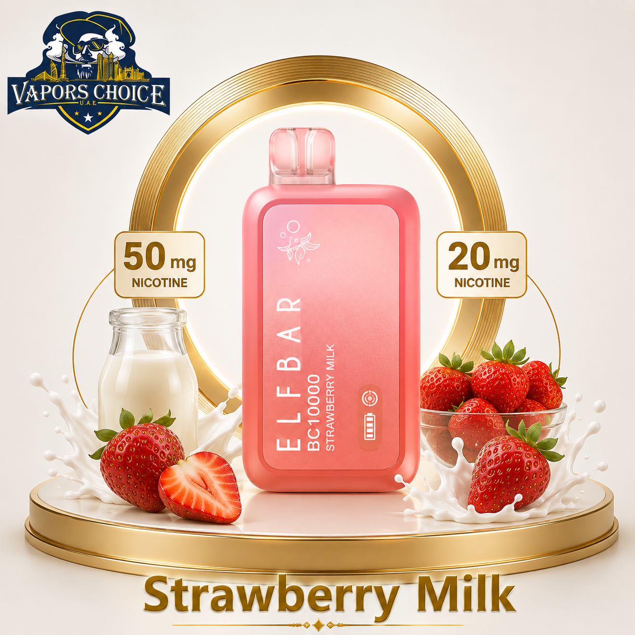 ELFBAR BC10000 (20mg & 50mg) 10000 PUFFS - DISPOSABLE VAPE Strawberry Milk & UAE & Ras Al Khaimah