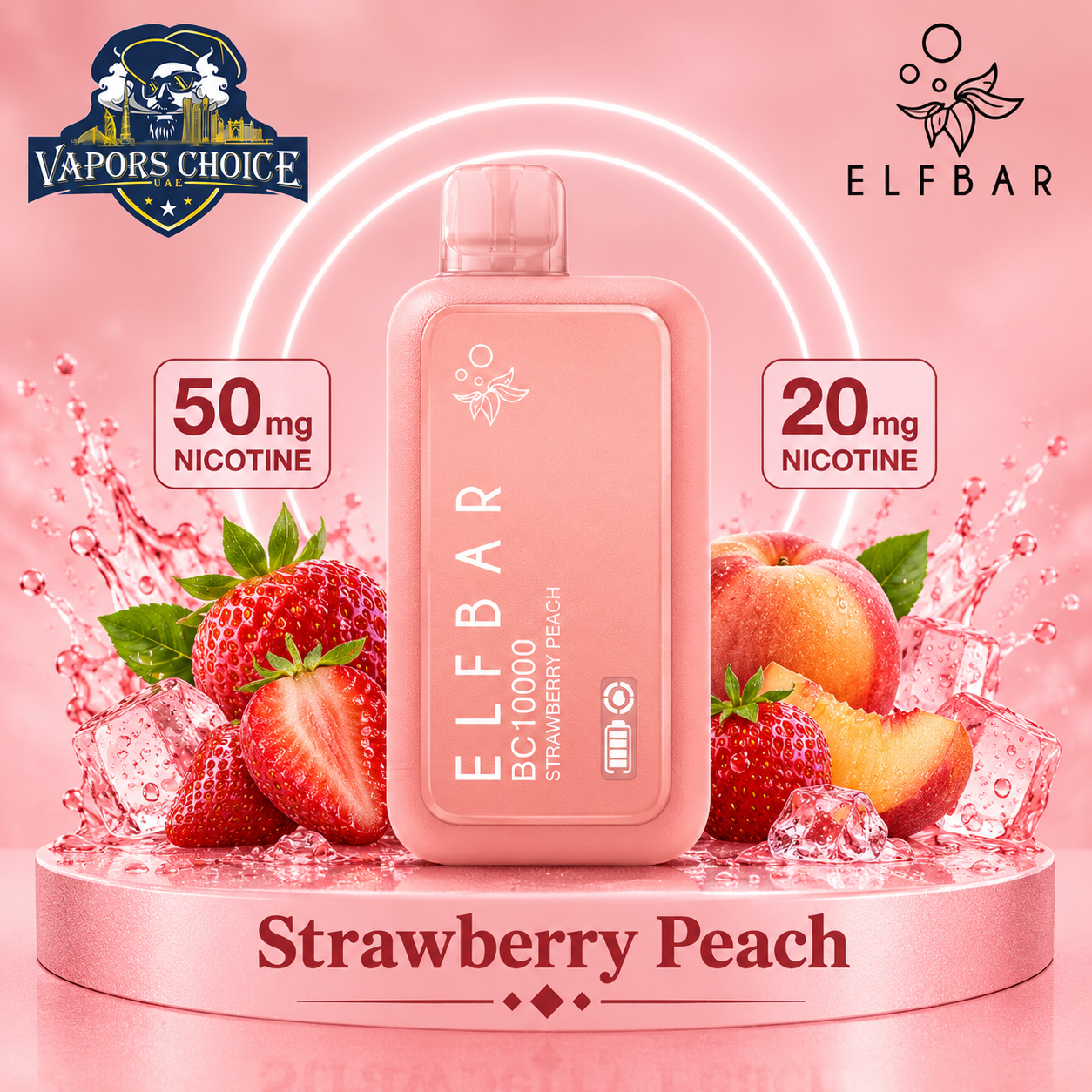 ELF BAR BC10000 Puffs Disposable Vape (20mg & 50mg)  & Strawberry Peach & UAE & 