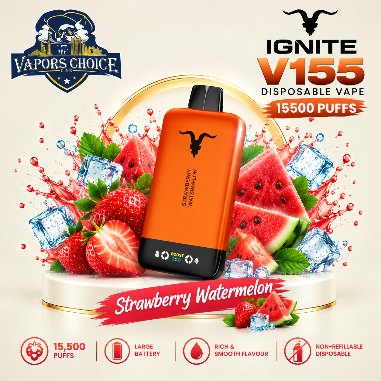IGNITE V155 Disposable Vape 15500 PUFFS  & Strawberry Watermelon & UAE & Dubai