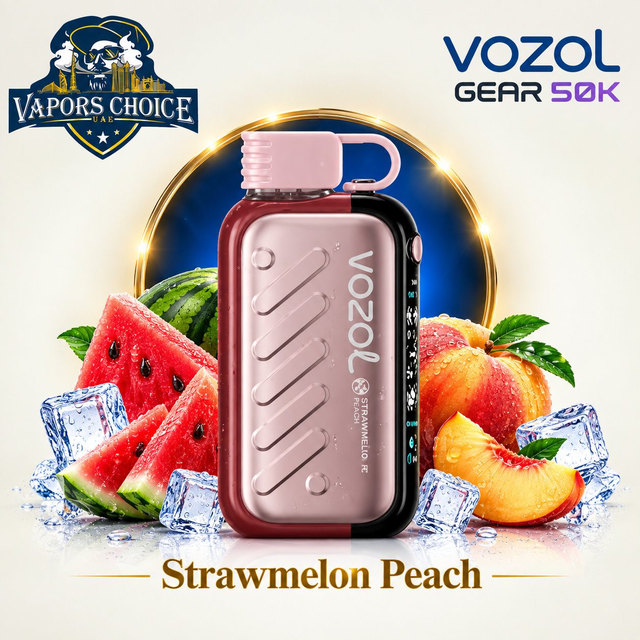 VOZOL Gear 50K Ice & Sweet Adjust 50K Puffs Disposable Vape (50mg) & Strawmelon Peach & UAE & Umm Al Quwain 