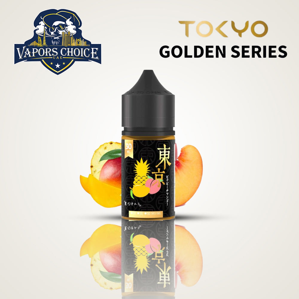 TOKYO E-JUICES SALTNIC 30ML GOLDEN SERIES Pina Peach Mango UAE Al Sharjah 