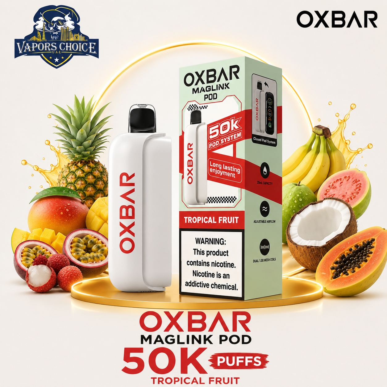 OXBAR Maglink 50000 Puffs Disposable Pod &amp; Battery & Tropical Fruit  & UAE & Sharjah &  Dubai