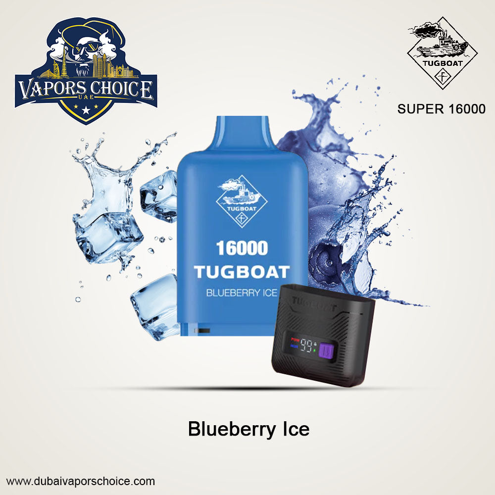 Tugboat 16000 SUPER POD Disposable Vape (Pod + Battery ) Blueberry Ice UAE Abu Dhabi 
