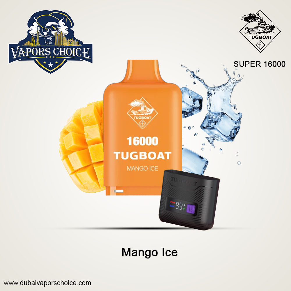 Tugboat 16000 SUPER POD Disposable Vape (Pod + Battery ) Mango Ice UAE Ras Al-Khaimah