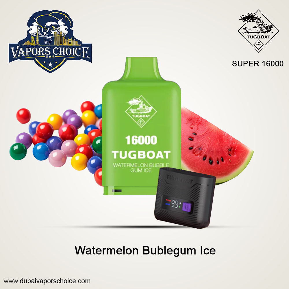 Tugboat 16000 SUPER POD Disposable Vape (Pod + Battery ) Watermelon Bubblegum Ice UAE Abu Dhabi & Ras Al-Khaimah