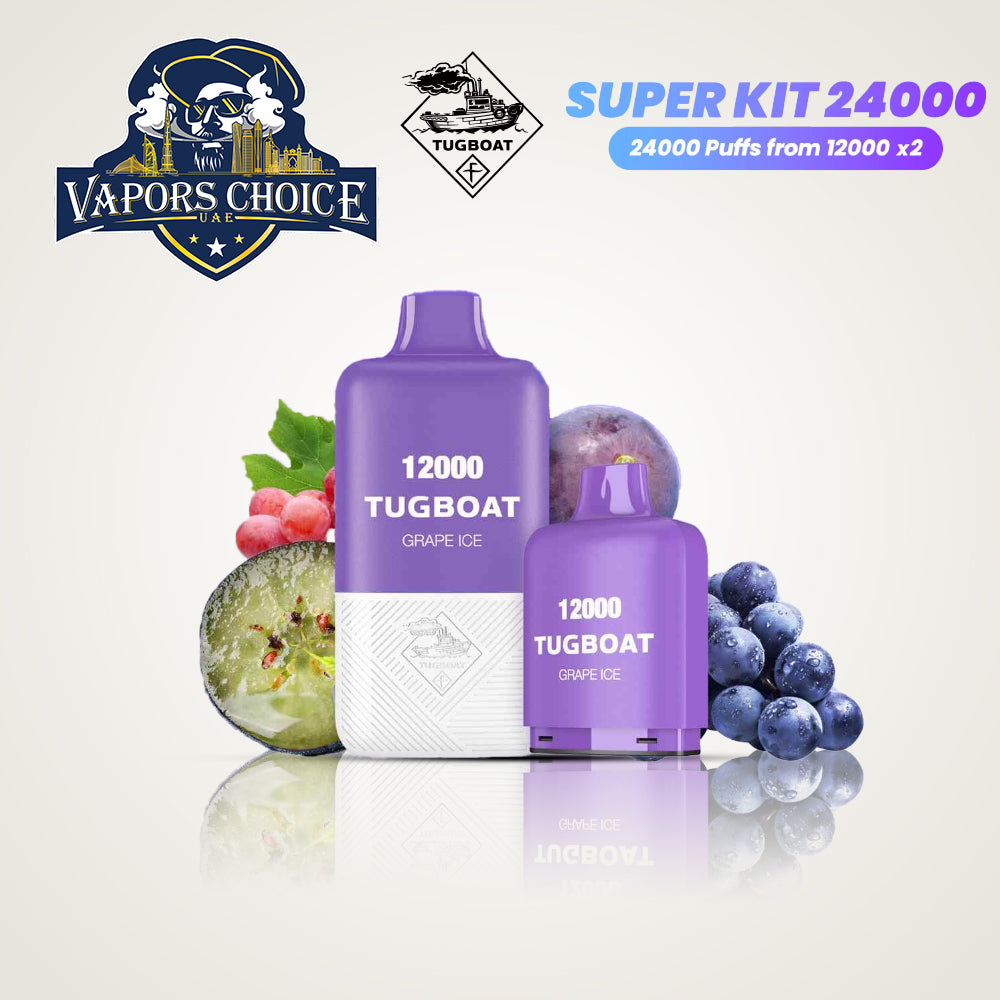 Tugboat Super Kit 24000 Puffs (50mg) Disposable Vape Grape Ice UAE Abu Dhabi