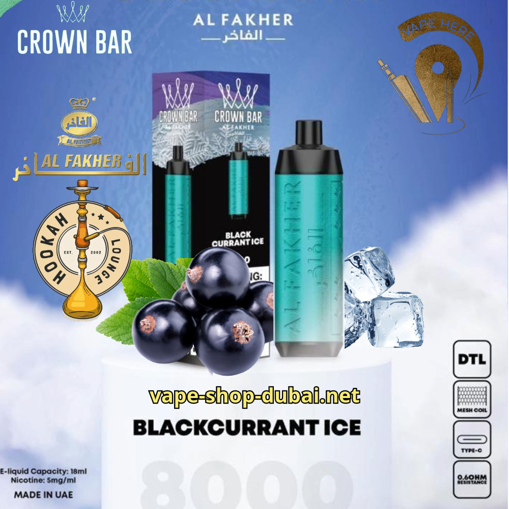 AL FAKHER CROWN BAR 8000 PUFFS BLACK CURRANT ICE 