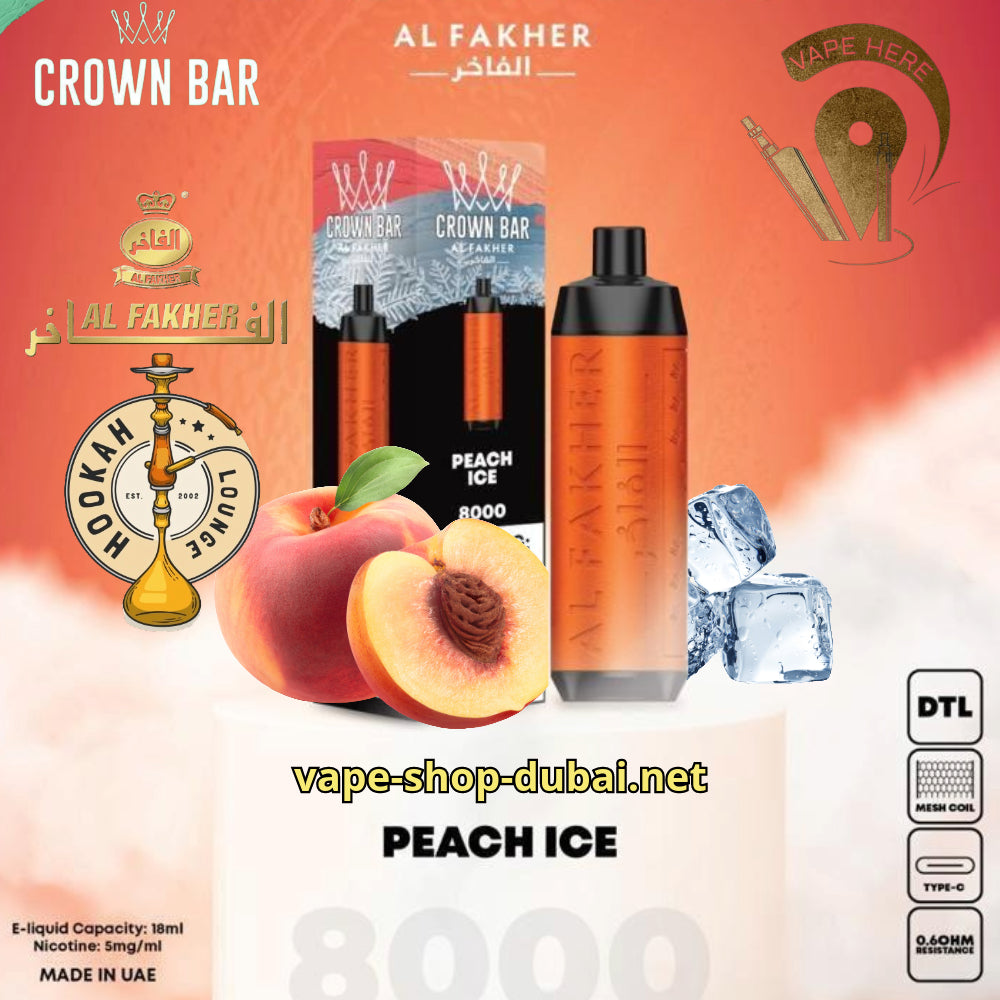 AL FAKHER CROWN BAR 8000 PUFFS PEACH ICE 