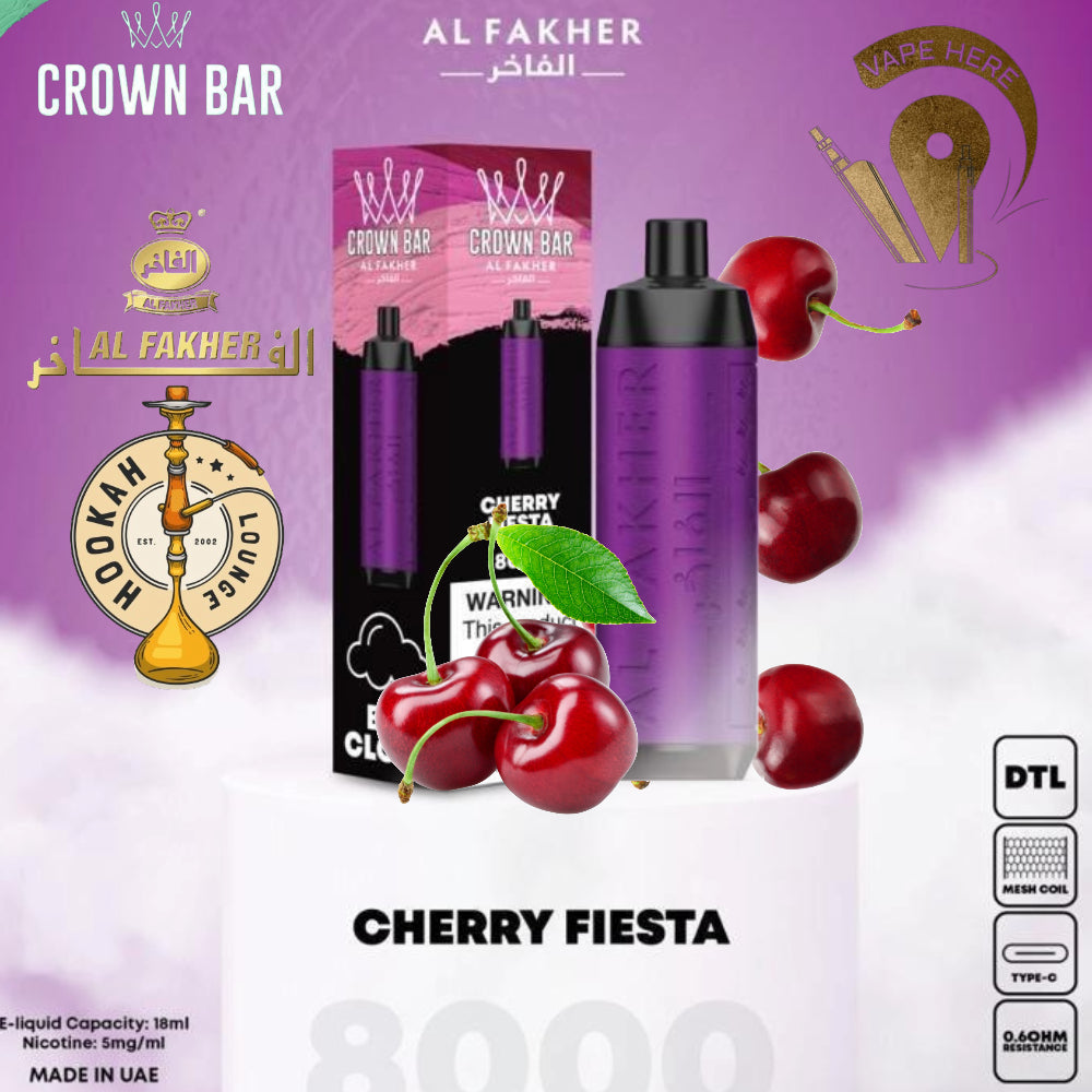 AL FAKHER CROWN BAR 8000 PUFFS CHERRY FIESTA