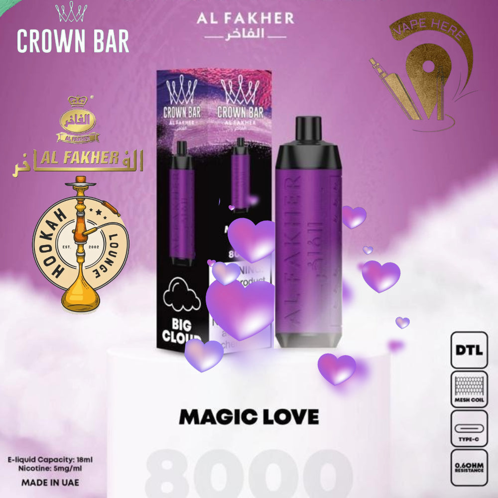 AL FAKHER CROWN BAR 8000 PUFFS MAGIC LOVE 
