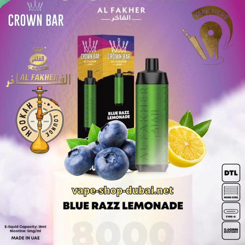 AL FAKHER CROWN BAR 8000 PUFFS BLUE RAZZ LEMONADE 