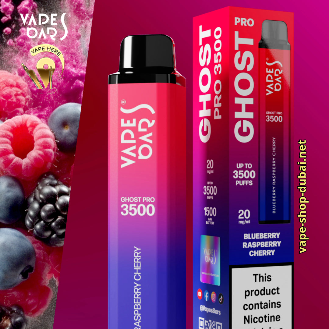 VAPES BAR - GHOST PRO 3500 PUFFS 0MG DISPOSABLE VAPE Blueberry Raspberry Cherry UAE Dubai