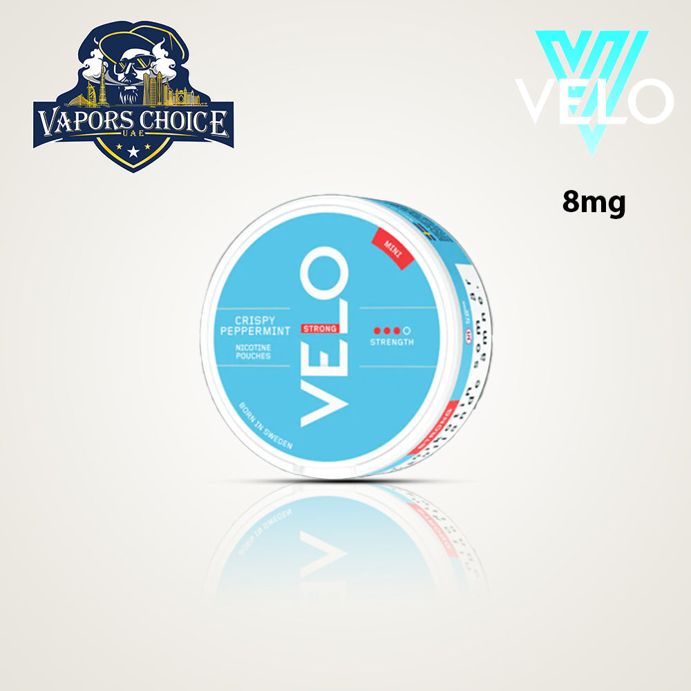 VELO Mini Nicotine Pouches 4-8 mg Nicotine Strength Crispy Peppermint Strong UAE Dubai