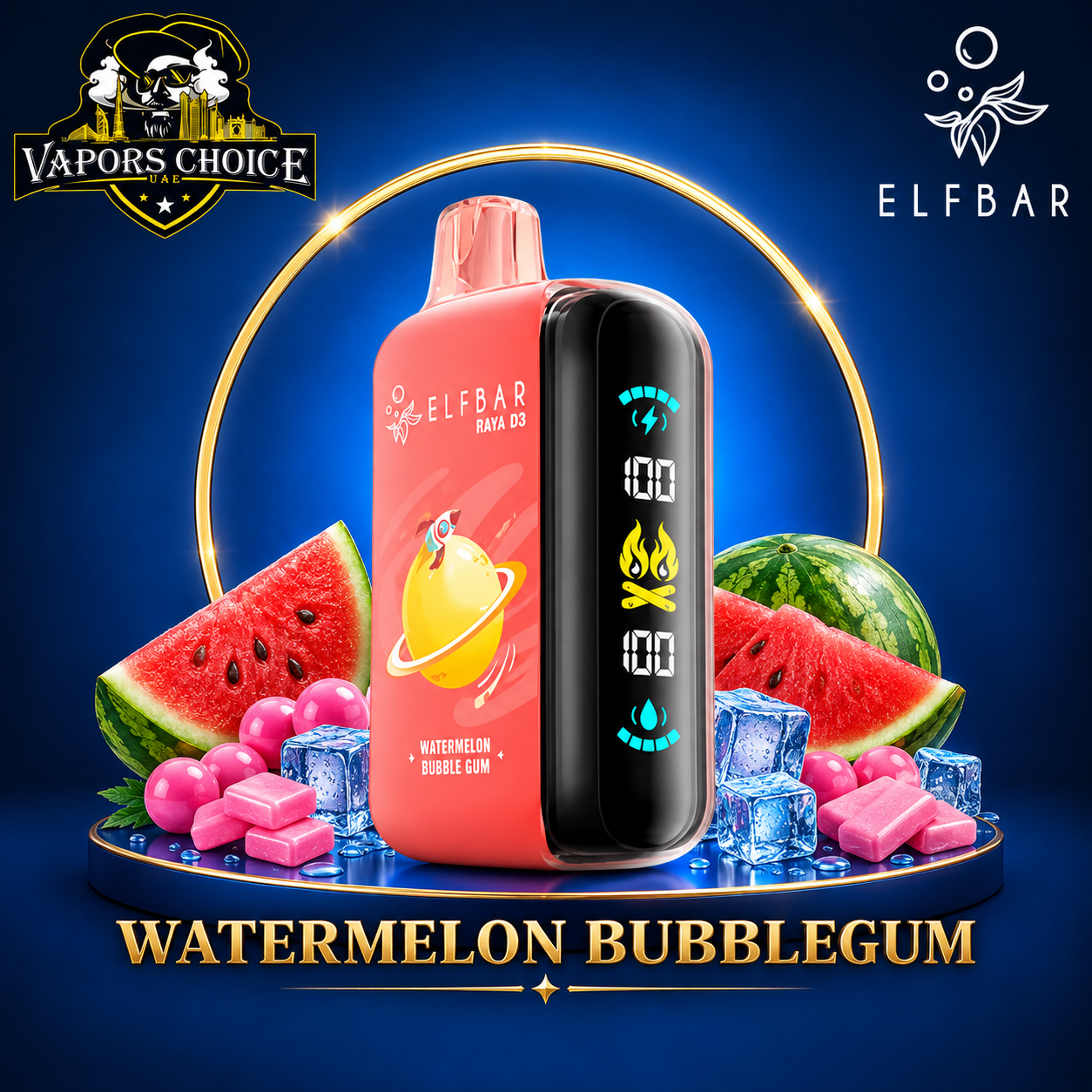 ELFBAR RAYA D3  25000 puffs -25K- Puffs 50mg Disposable Vape & Watermelon Bubblegum & UAE & Sharjah