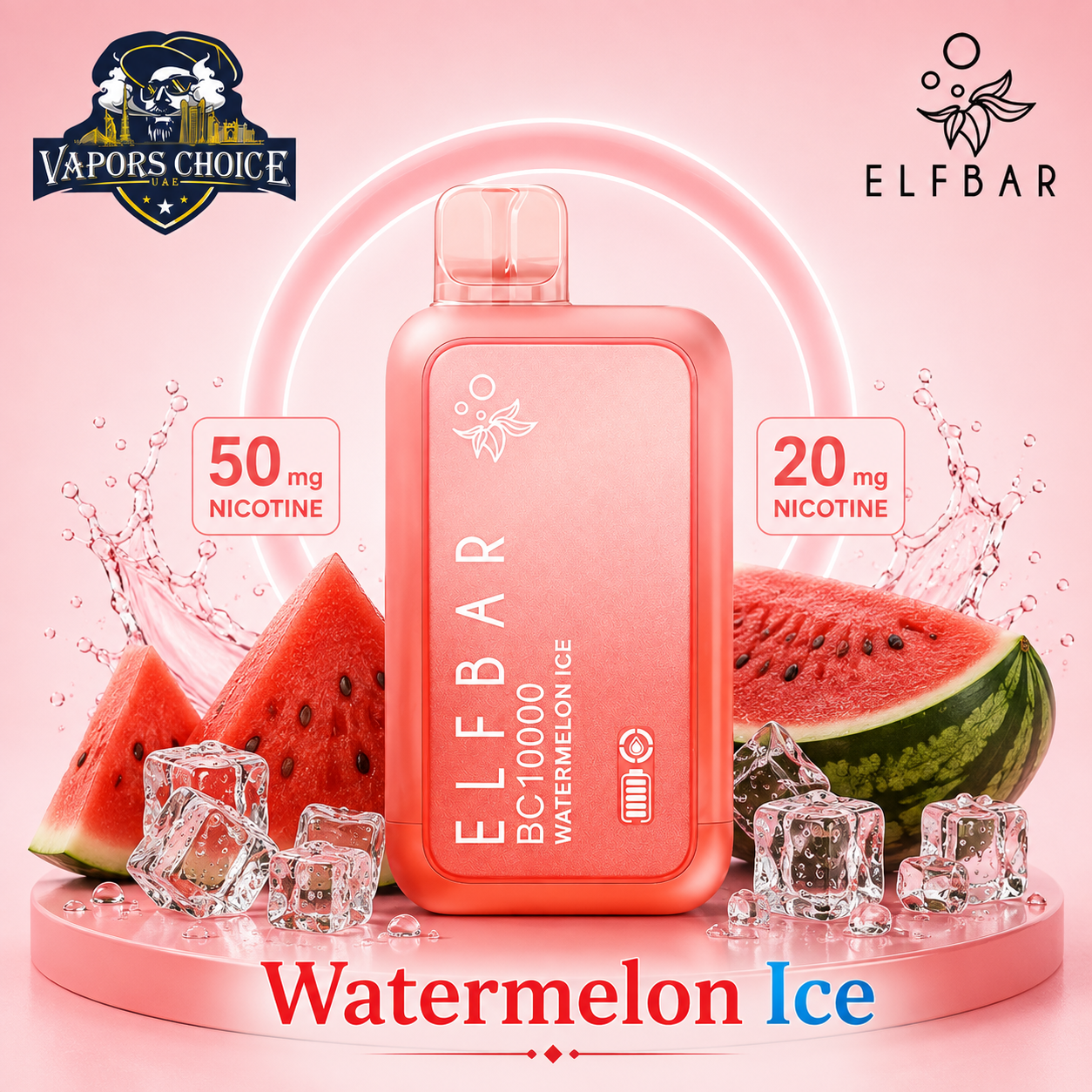 ELFBAR BC10000 _ 10,000 Puffs – 20mg & 50mg DISPOSABLE VAPE & Watermelon Ice & UAE & Sharjah & Abu Dhabi