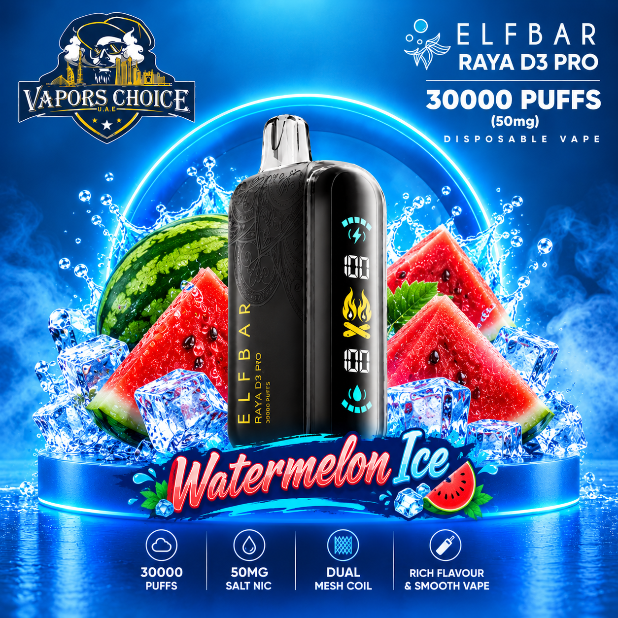 ELF BAR RAYA D3 PRO 30000 Puffs Disposable Vape -30K-(50mg) & Watermelon Ice & UAE & Dubai
