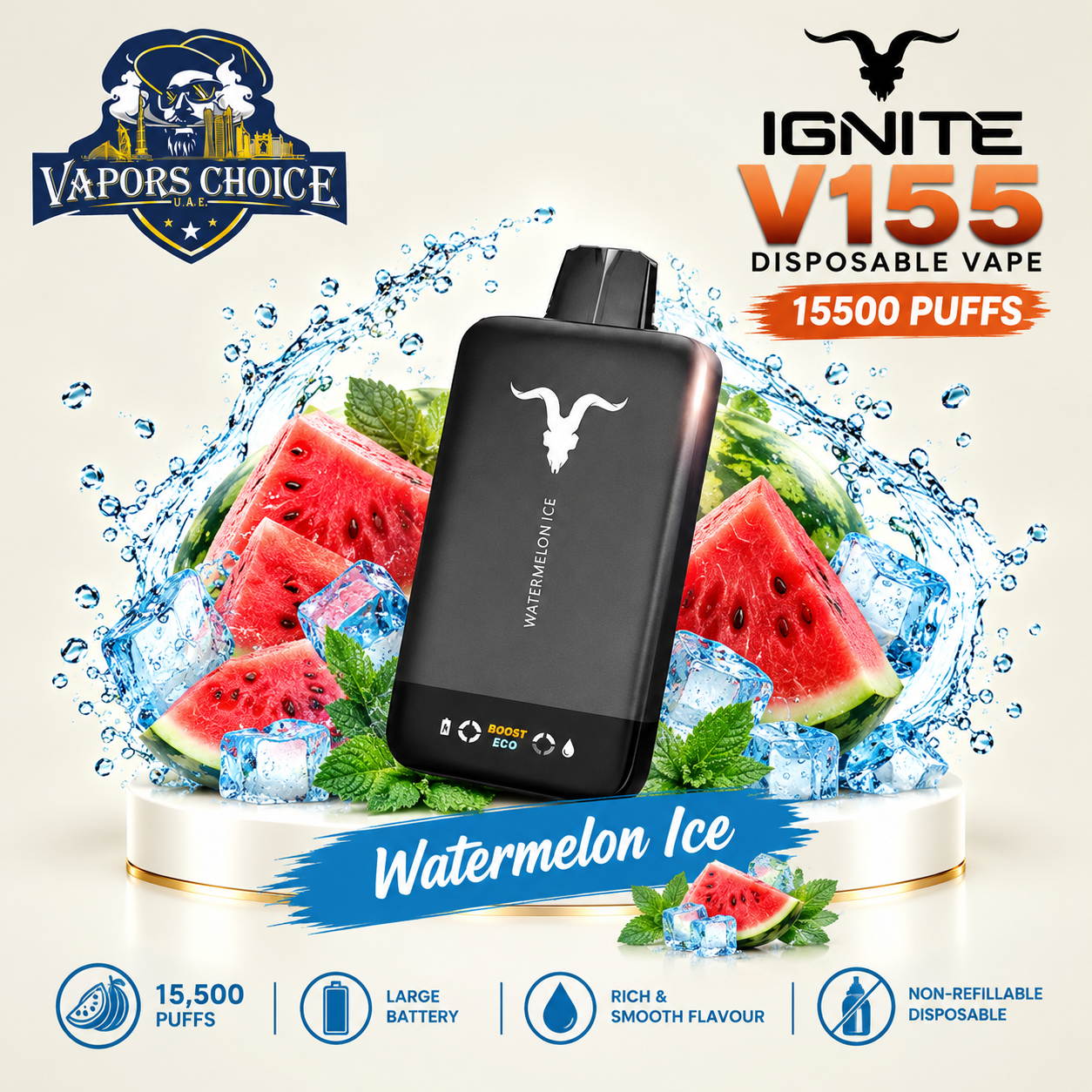 IGNITE V155 Disposable Vape 15500 PUFFS & Watermelon Ice & UAE & Ajman